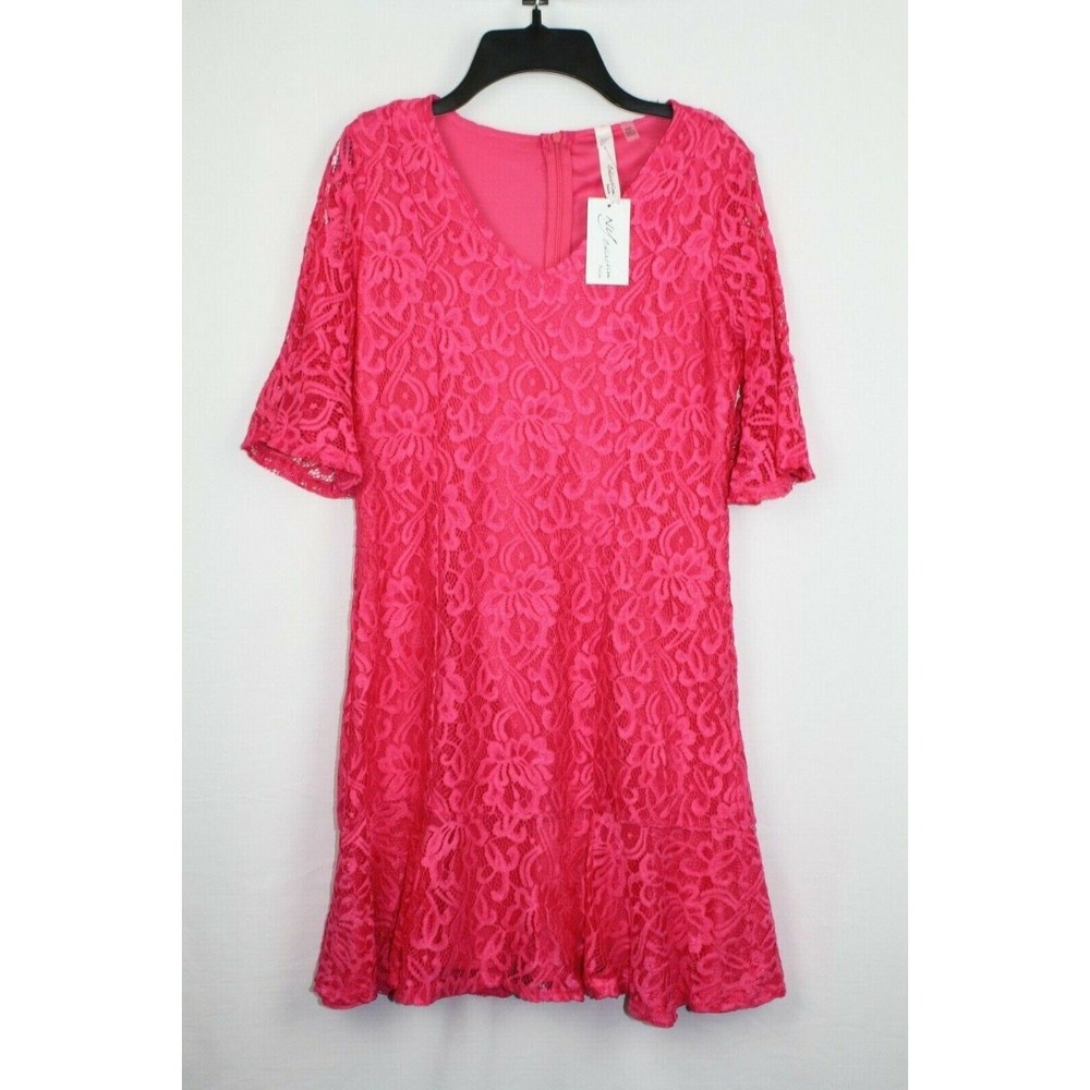 NY Collections Women's Lace Short Sleeve Dress Size Petite XS Color Pink